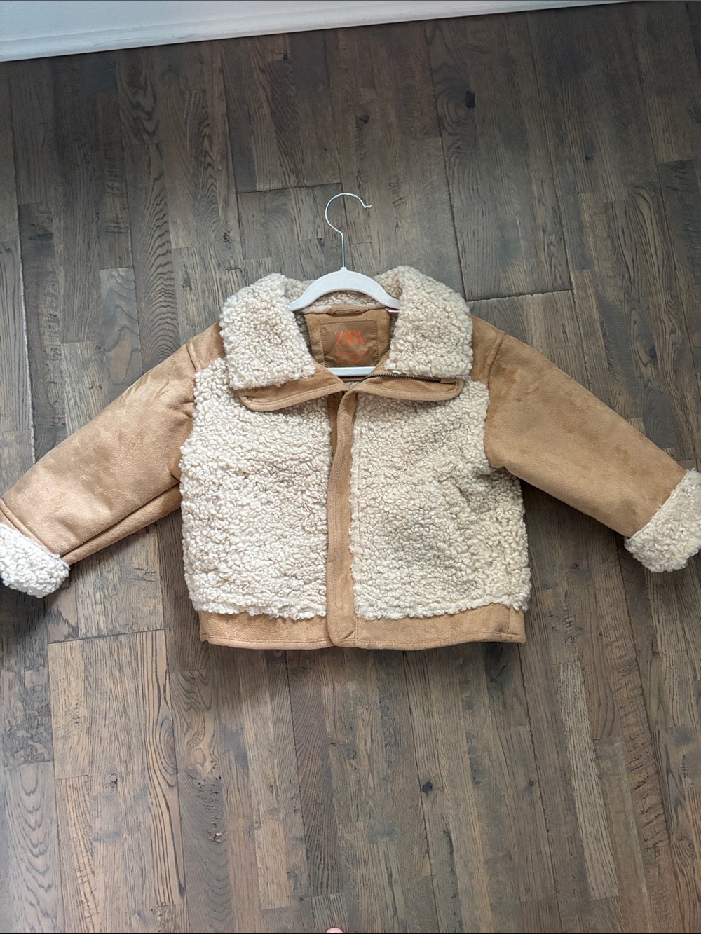 Zara Kids Tan & Cream Sherpa Pea Coat